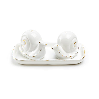 White Gold Snails Ceramic Salt and Pepper Shaker Set