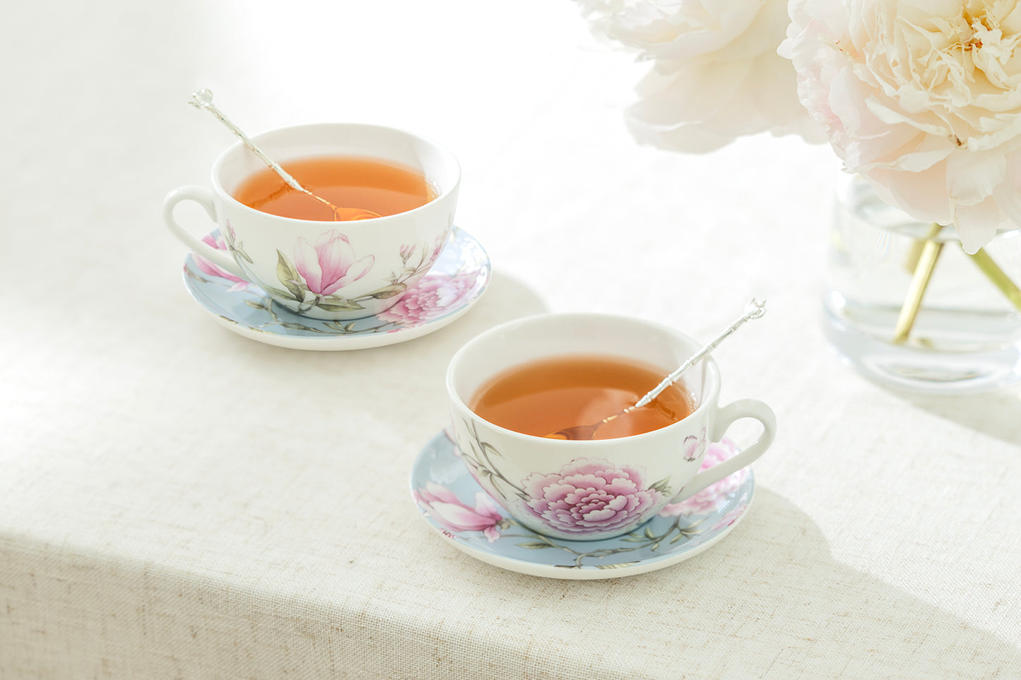 Peony and Magnolia Fine Porcelain Cup and Saucer