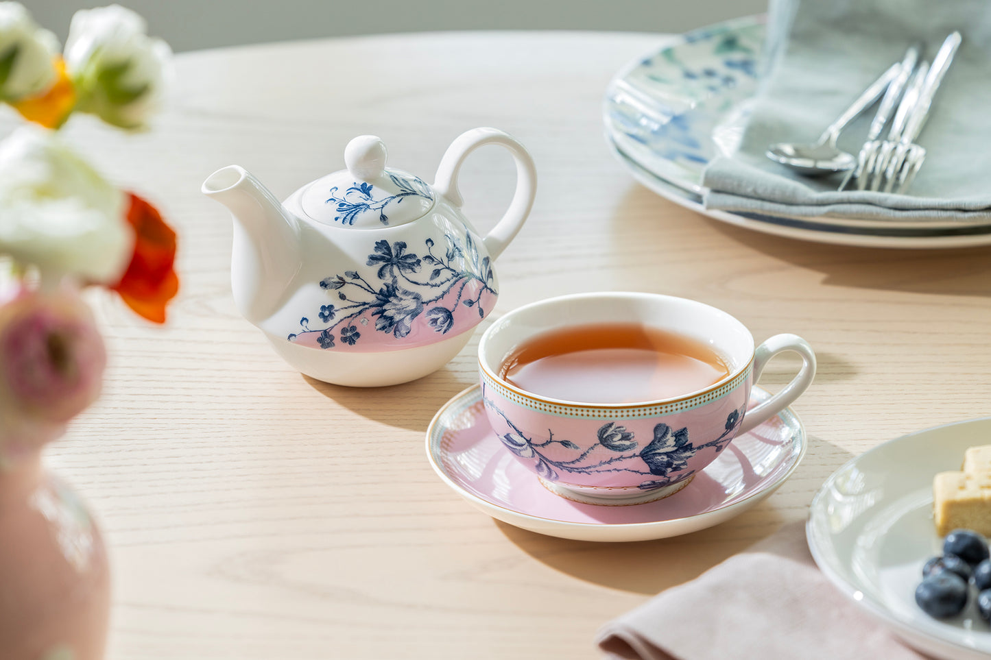 Blue Blossom Pink Fine Porcelain Tea For One Set