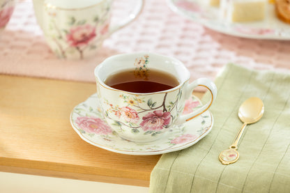 Pink Camellia Scallop Fine Porcelain Tea Cup and Saucer