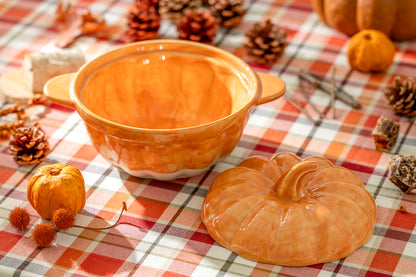 Orange Pumpkin Figural Reactive Glaze Baking Dish with Lid - Medium Size