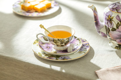 Purple Gold Pansy Bone China Tea Set