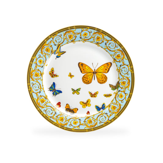 Butterflies with Blue Ornament Fine Porcelain Dessert Plate