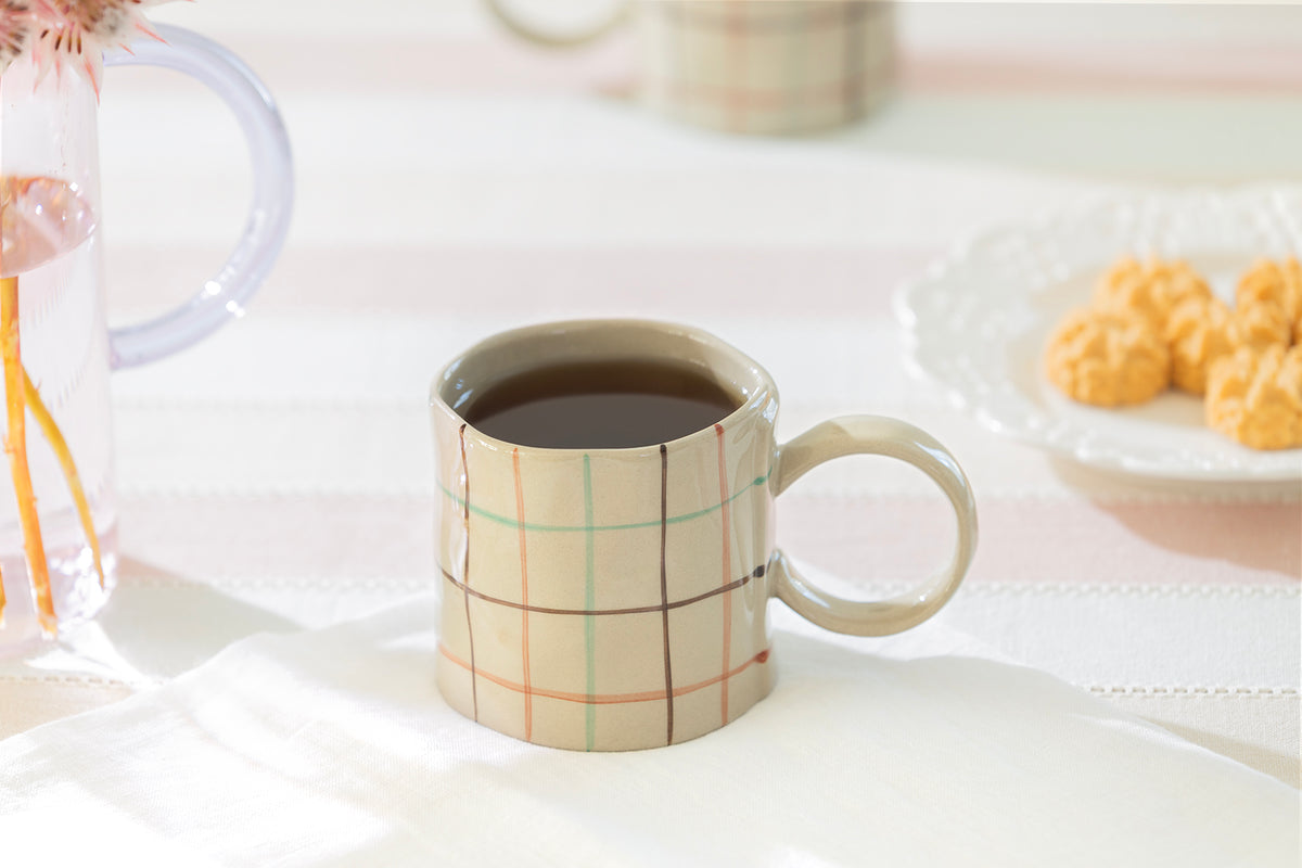 Natural Brown Organic Plaid Coffee Mug
