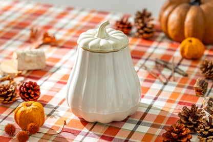 Pumpkin Figural White Reactive Glaze Jar with Silicone Seal Lid