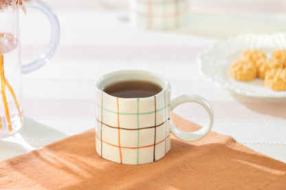 White Organic Plaid Coffee Mug