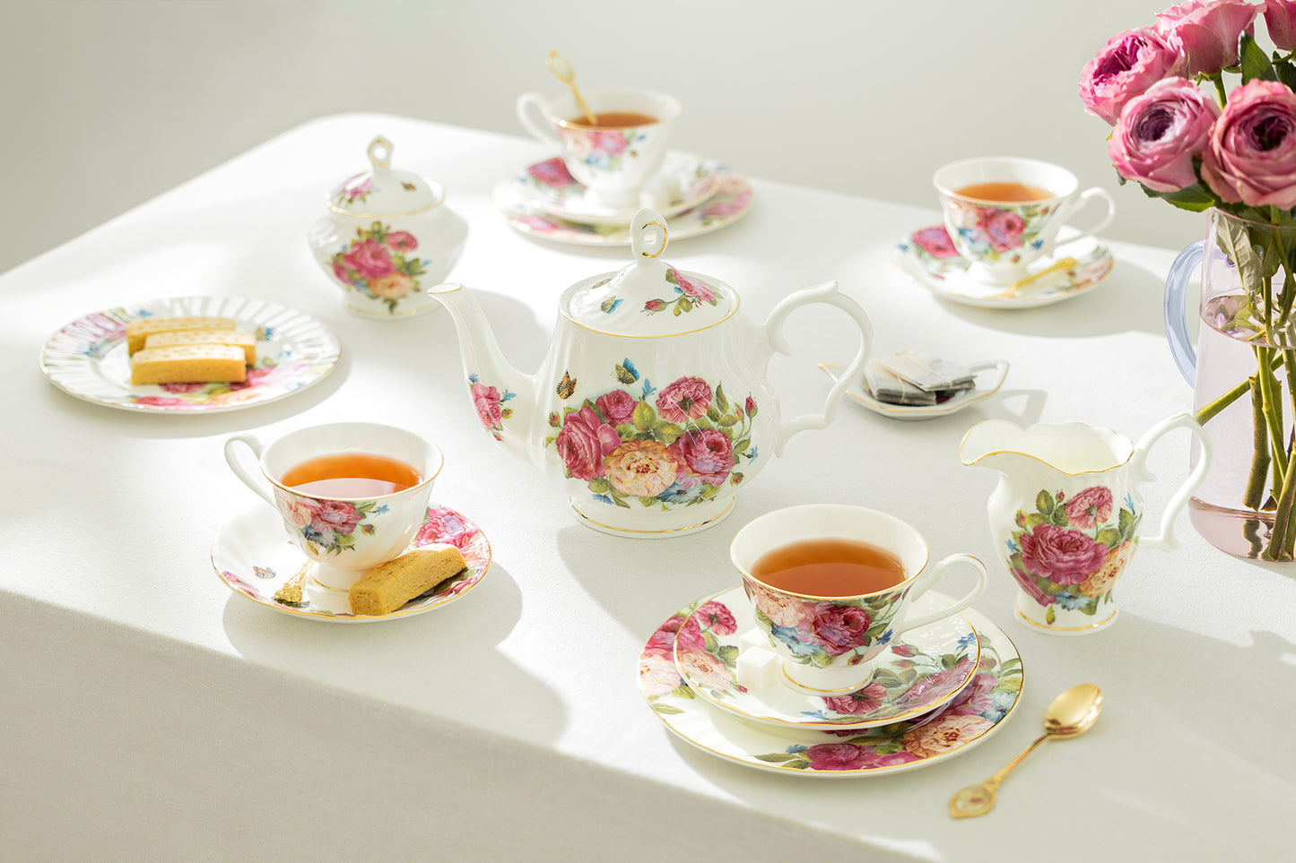 Sandra's Rose with Butterflies Bone China Tea Set