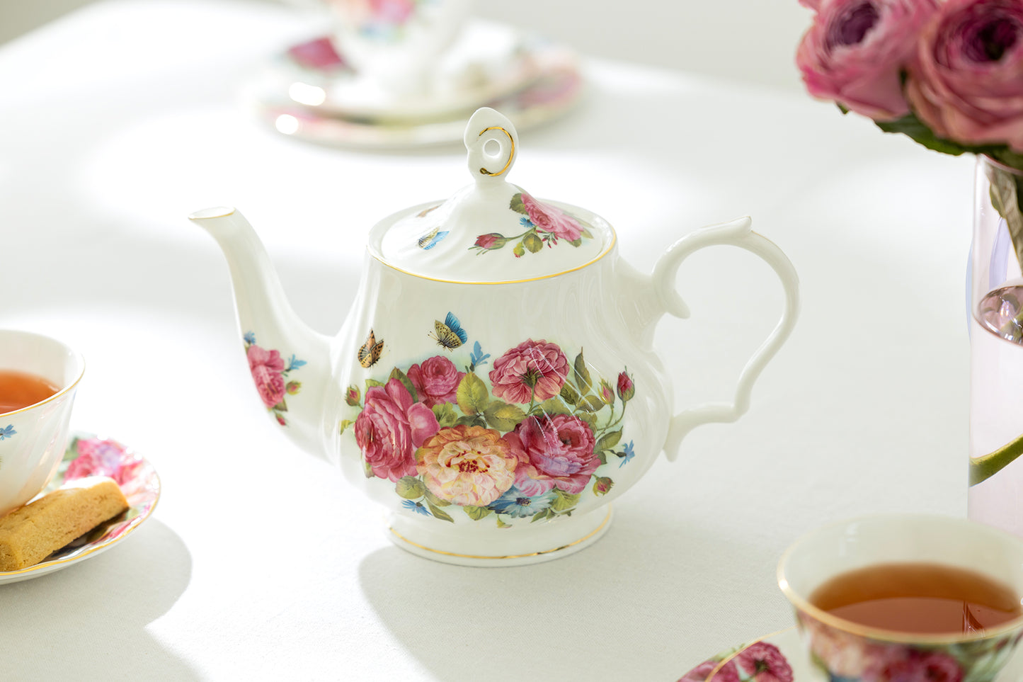 Sandra's Rose with Butterflies Bone China Teapot