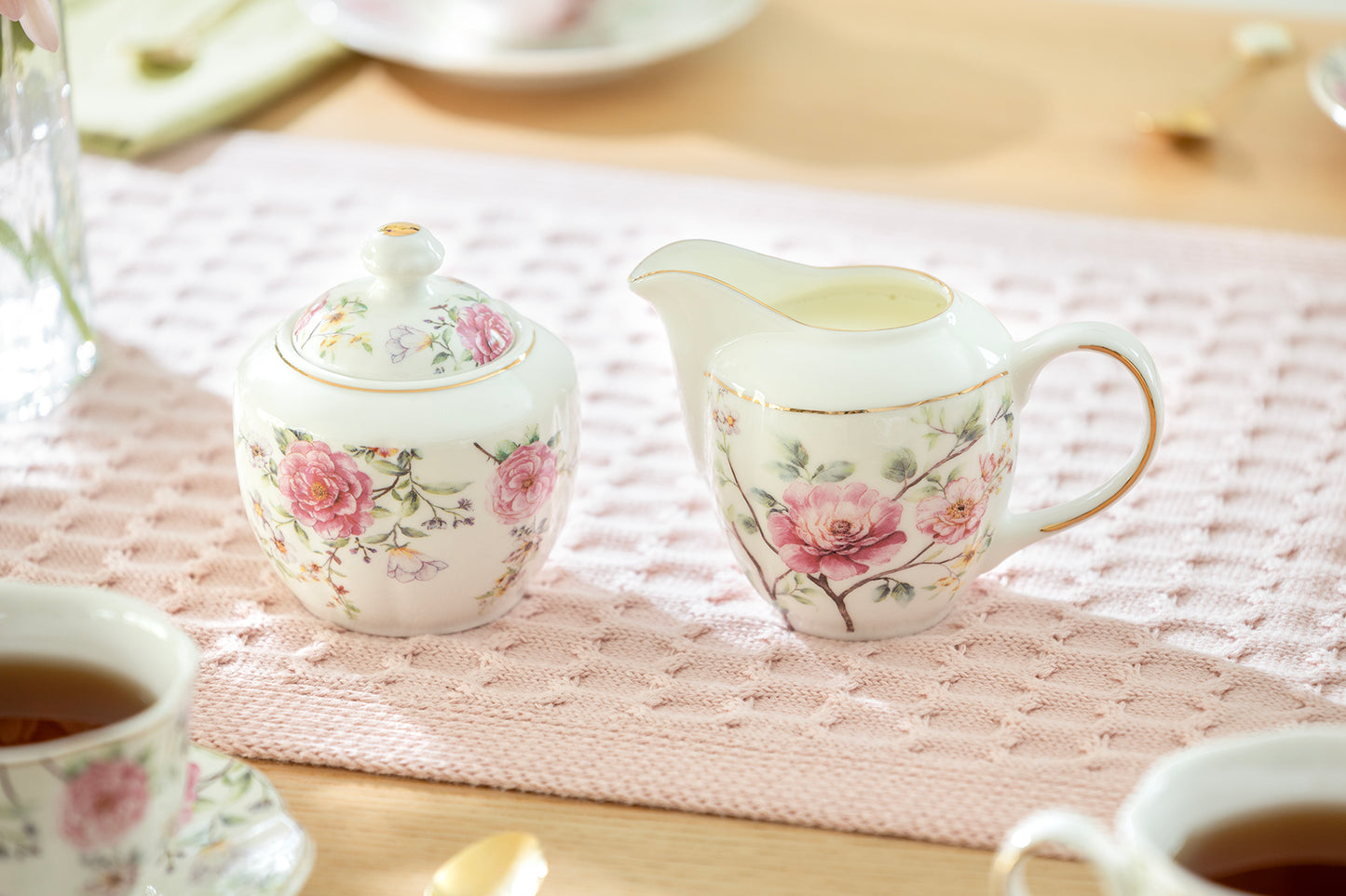 Pink Camellia Fine Porcelain Sugar & Creamer Set
