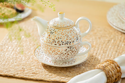 Golden Leopard Fine Porcelain Tea For One Set