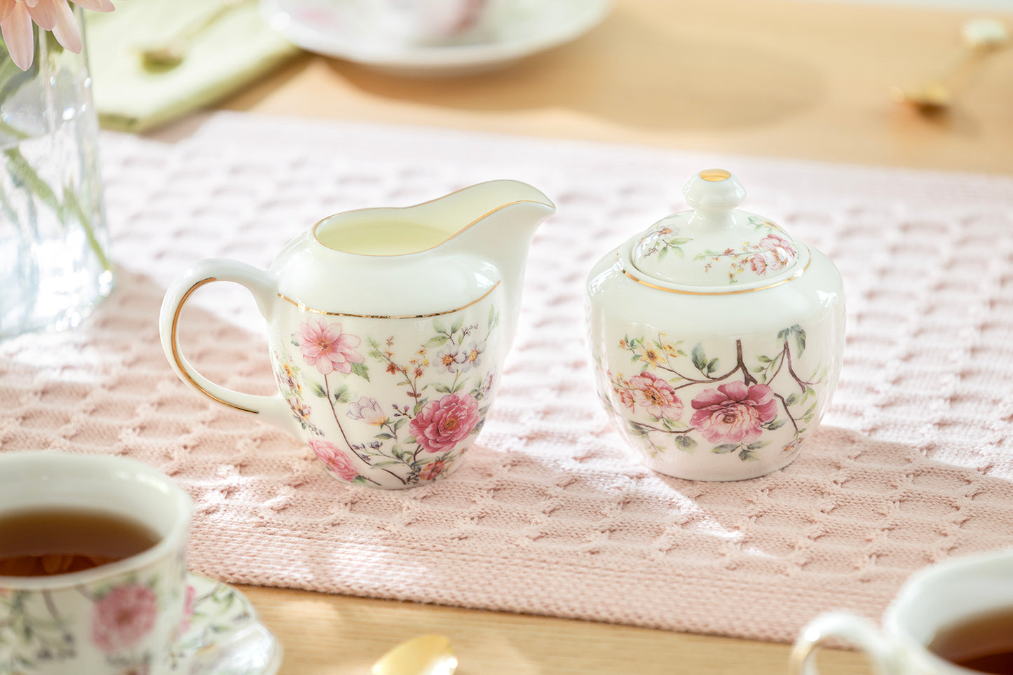 Pink Camellia Fine Porcelain Sugar & Creamer Set