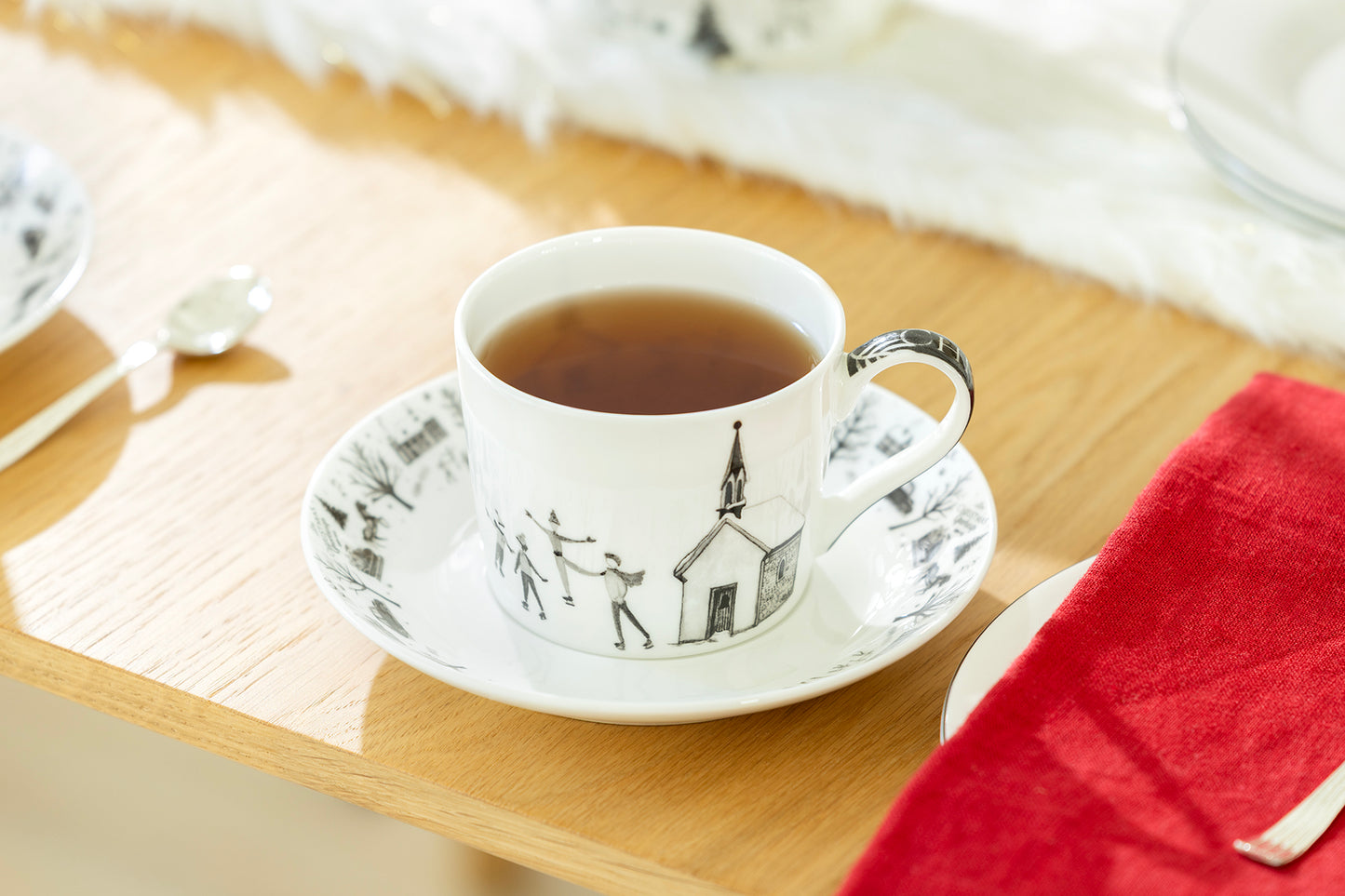 Winter Wonderland Ski Village Bone China Tea Cup and Saucer