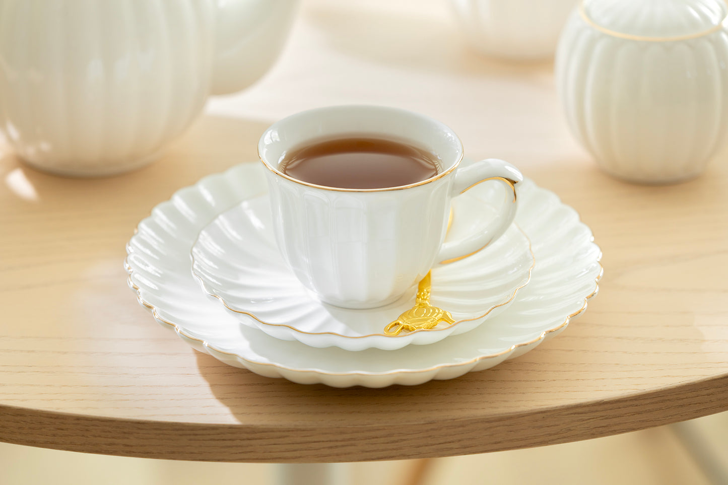 White Gold Shell Fine Porcelain Tea Cup and Saucer