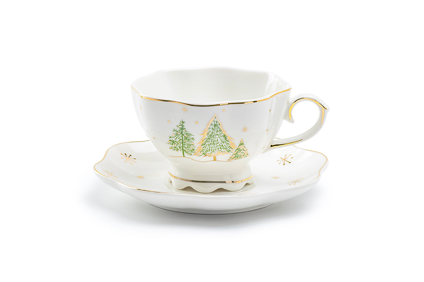 Christmas Pine Trees Fine Porcelain Tea Cup and Saucer