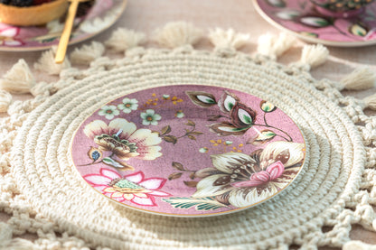 Peacock Lotus Garden Pink Fine Porcelain Dessert Plate Set of 2