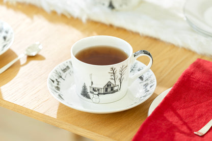 Winter Wonderland Snowman Village Bone China Tea Cup and Saucer