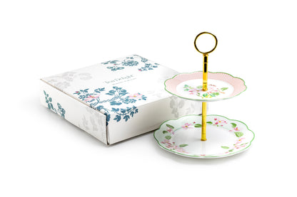 Apple Blossom Bone China 2-Tier Server with Gift Box