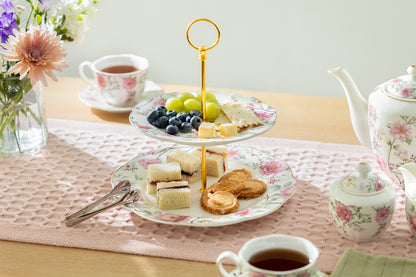 Pink Camellia Scallop Fine Porcelain 2-Tier Server