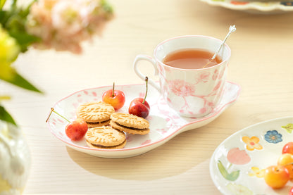 Pink Botanical Bird Fine Porcelain Tea Snack Set