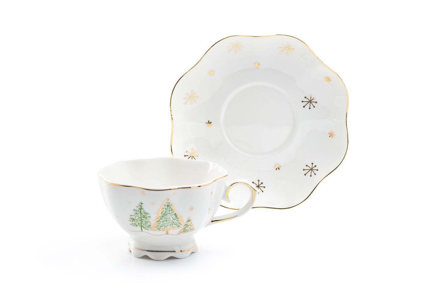 Christmas Pine Trees Fine Porcelain Tea Cup and Saucer