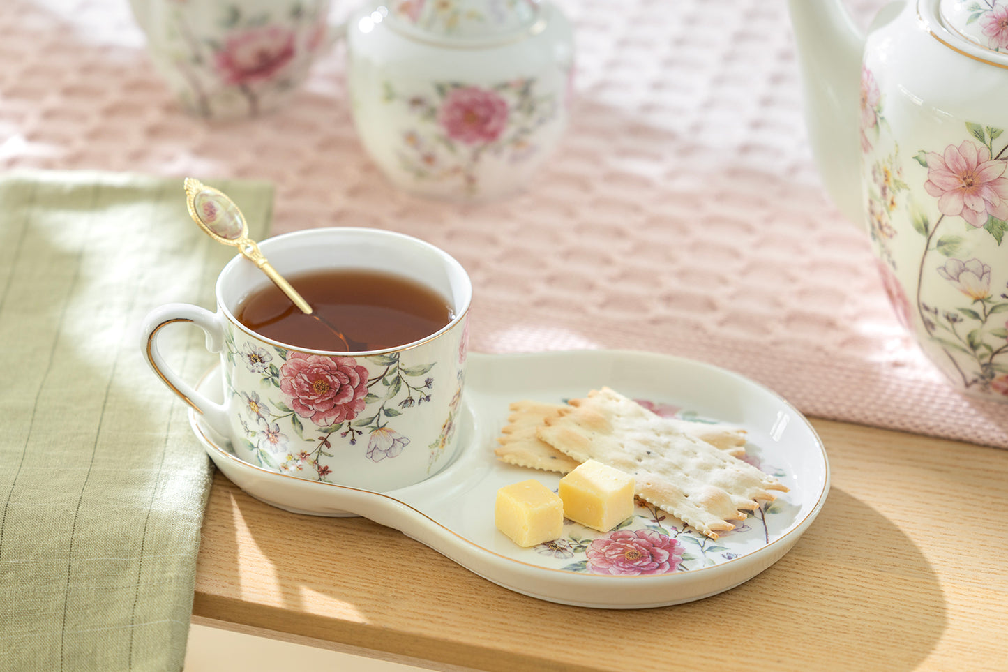 Pink Camellia Fine Porcelain Tea Snack Set