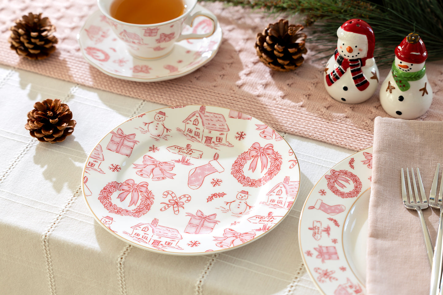 Christmas Pink Bow Fine Porcelain Dessert Plate