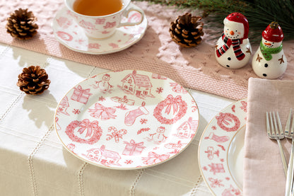 Christmas Pink Bow Fine Porcelain Dessert Plate