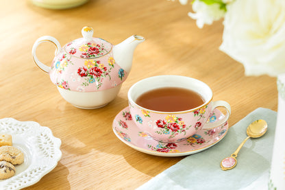 Pink Shabby Rose Fine Porcelain Tea For One Set