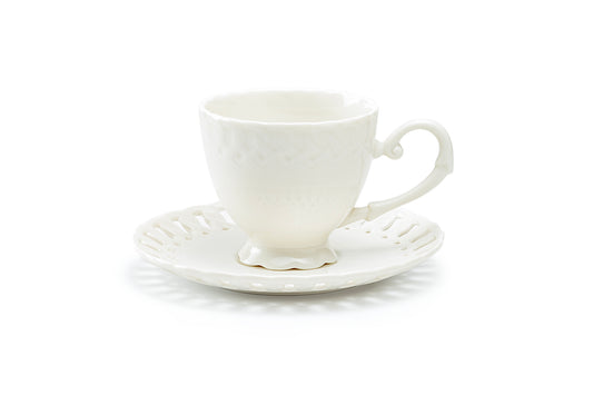 White Heirloom Fine Porcelain Tea Cup and Saucer