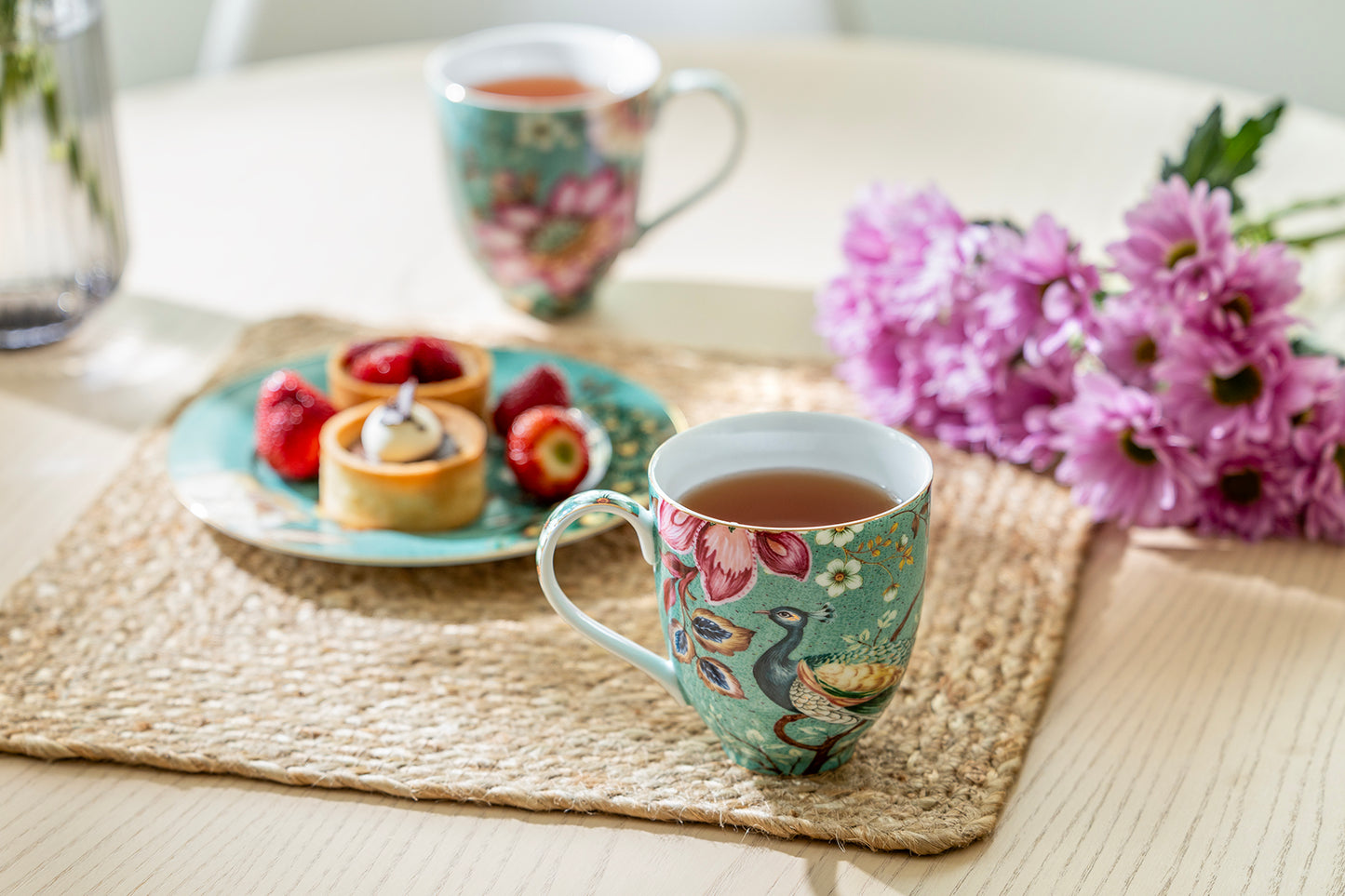 Peacock Lotus Garden Green Fine Porcelain Mug