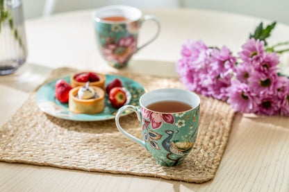 Peacock Lotus Garden Green Fine Porcelain Mug