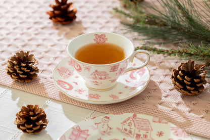 Christmas Pink Bow Fine Porcelain Tea Cup and Saucer