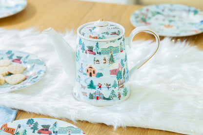 Christmas Village Fine Porcelain Teapot