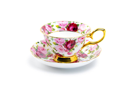 Pink Rose Gold Bone China Tea Cup and Saucer