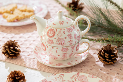 Christmas Pink Bow Fine Porcelain Tea For One Set