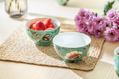 Peacock Lotus Garden Green Fine Porcelain Bowl