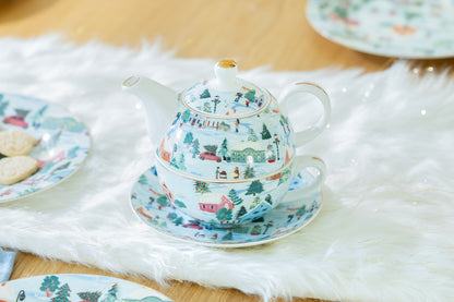 Christmas Village Fine Porcelain Tea For One Set