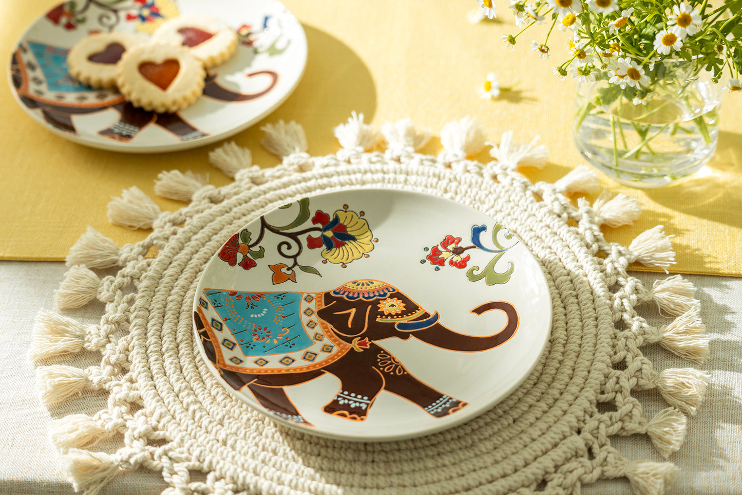 Floral Elephant Hand Crafted and Painted Dessert Plate