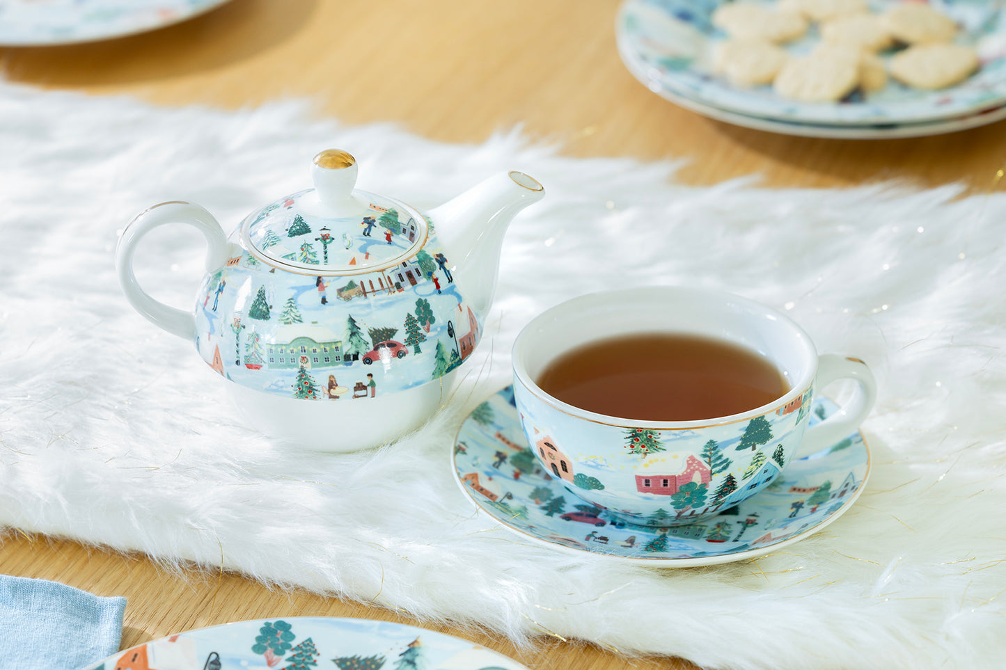 Christmas Village Fine Porcelain Tea For One Set