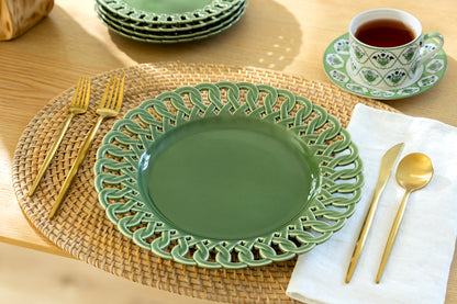 Green Heirloom Fine Porcelain Dinner Plate - 11.15"