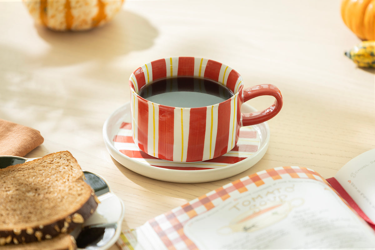 Red & Yellow Stripes Cup and Saucer - 11oz