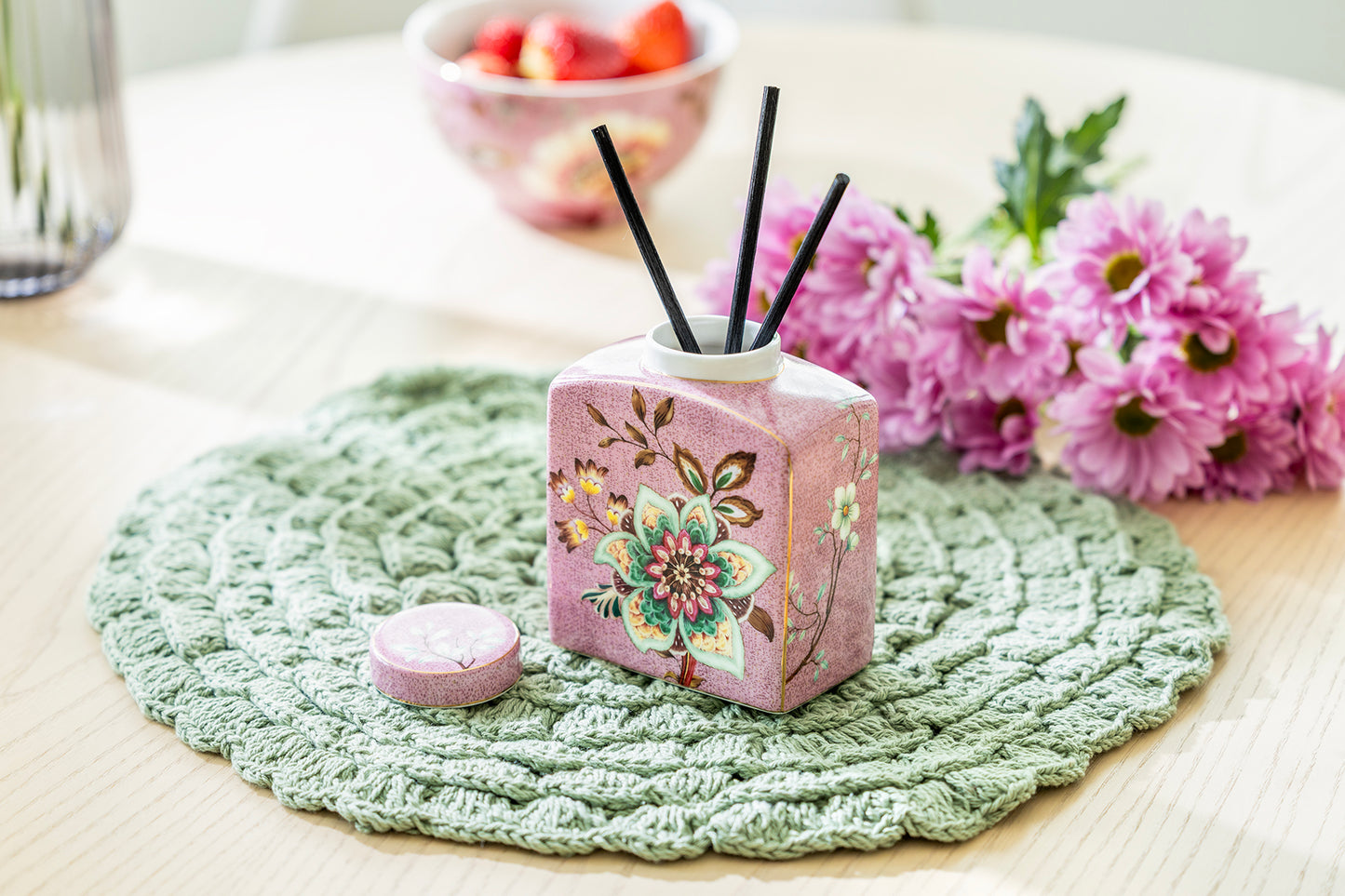 Peacock Lotus Garden Pink Fine Porcelain Jar