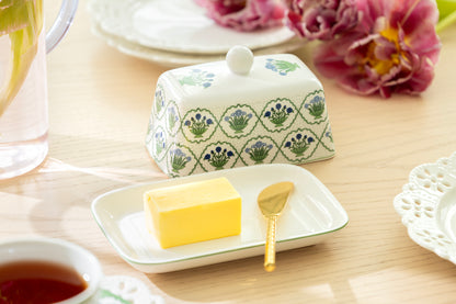 Green Bouquet Medallion Fine Porcelain Butter Dish