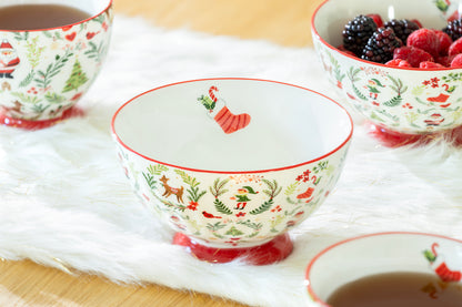 Festive Holiday Elf and Santa Fine Porcelain Bowl