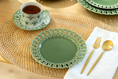 Green Heirloom Fine Porcelain Dessert Plate - 8.15"