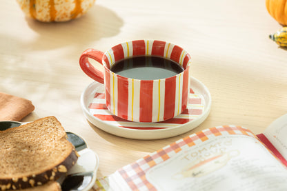 Red & Yellow Stripes Cup and Saucer - 11oz