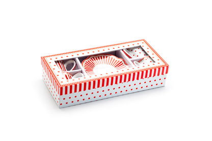 Gift Boxed Red Josephine Stripes and Dots 2oz Demitasse Cups and Saucers