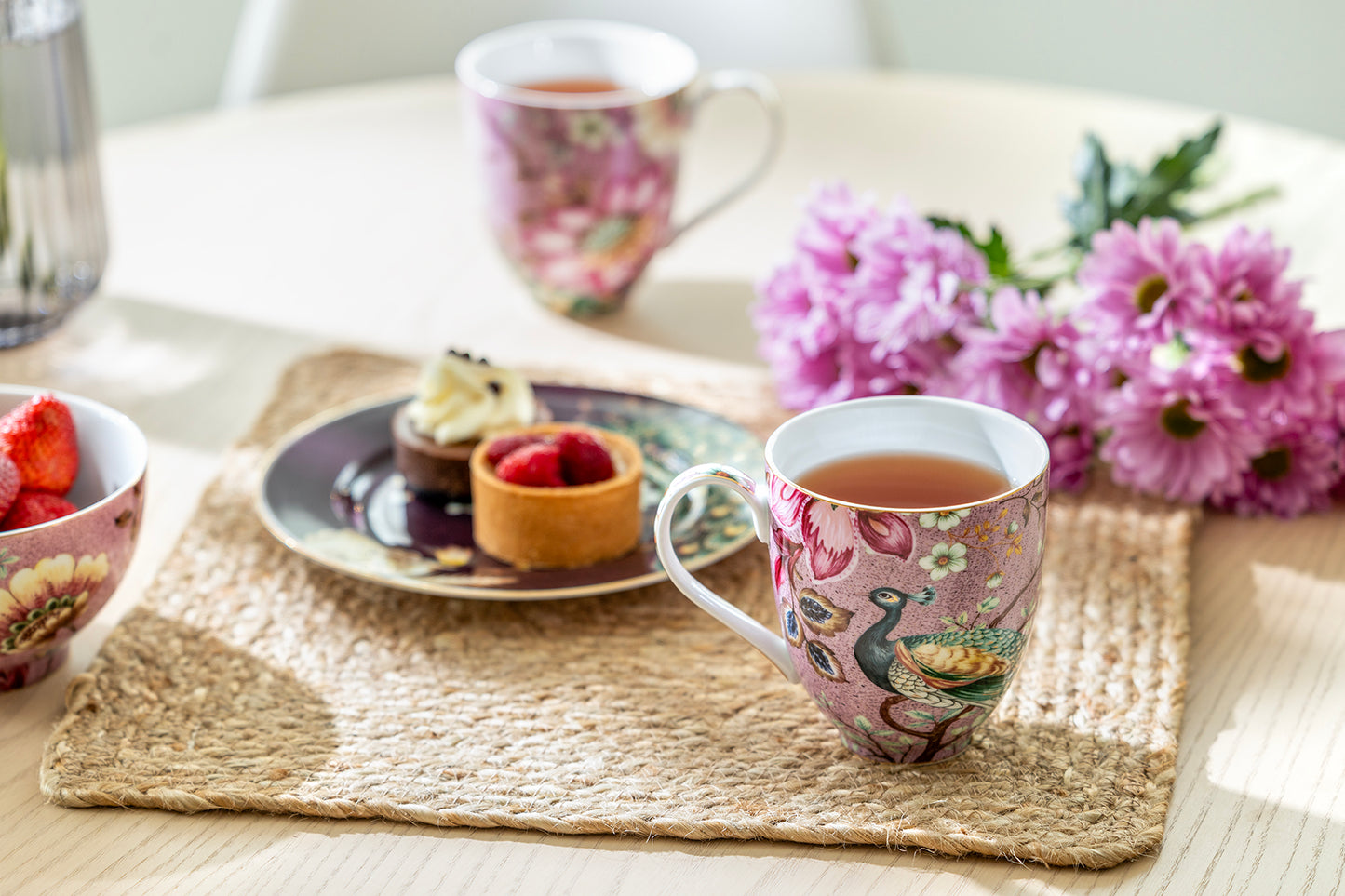 Peacock Lotus Garden Pink Fine Porcelain Mug