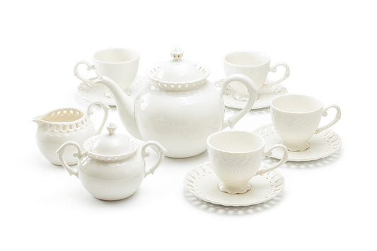 White Heirloom Fine Porcelain Tea Set