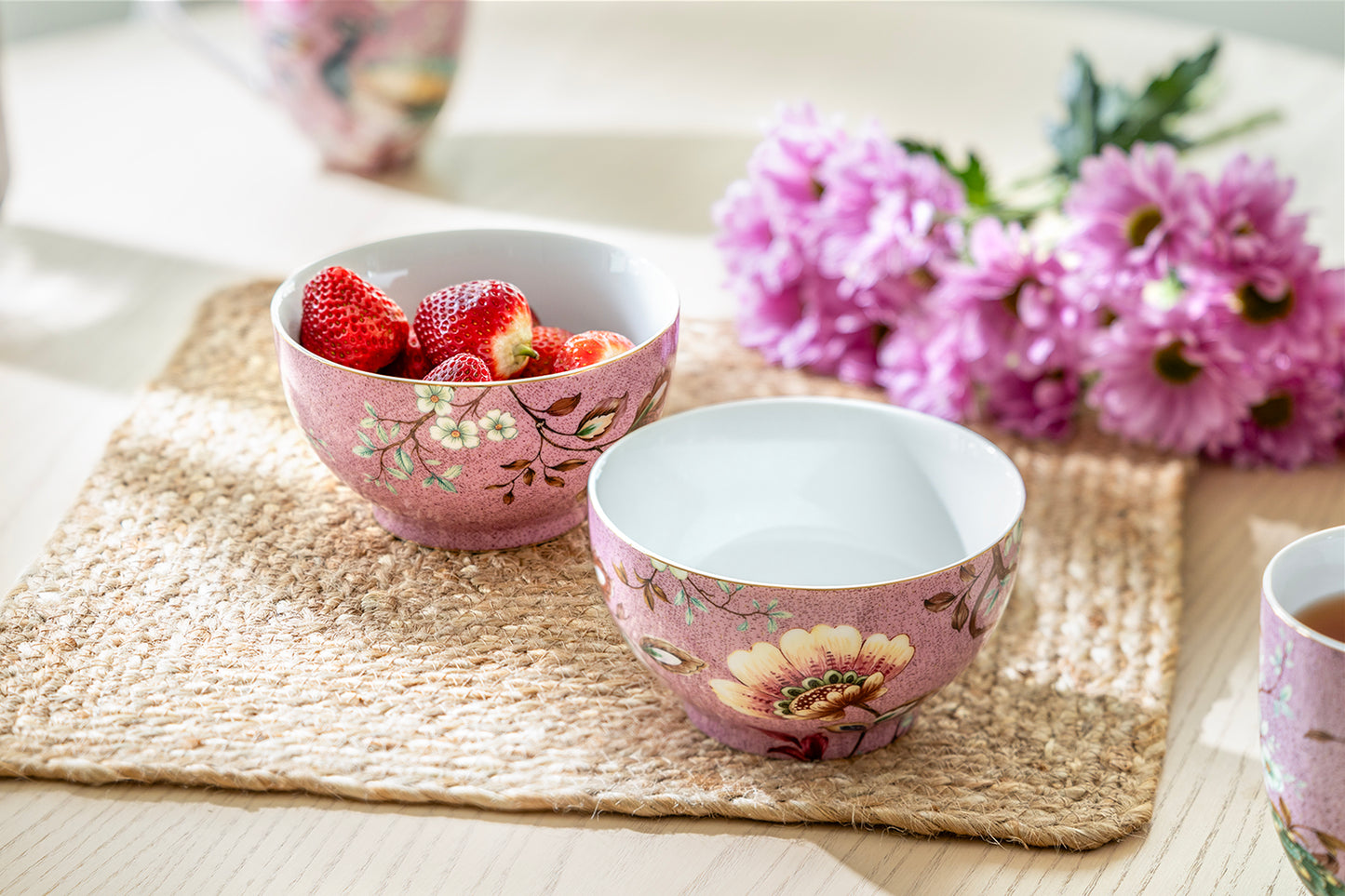 Peacock Lotus Garden Pink Fine Porcelain Bowl